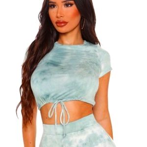 Fashion Nova Tie Dye crop tank and legging set.
